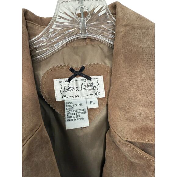 Live A Little Leather Jacket Brown Suede Button Up Y2K Vintage Large Petite - Picture 2 of 12